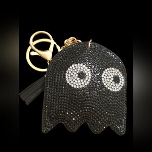 Black Rhinestone Pac Man Ghost Keychain